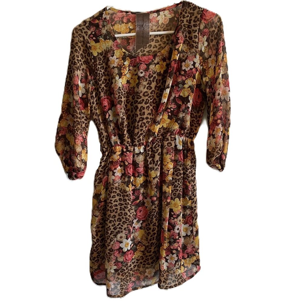 Vintage WOMENS DRESS Moon Collection SMALL Leopard Floral Print MADE IN USA 1192